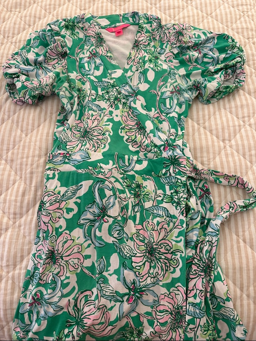 Lilly Pulitzer Green, Pink and White Floral Mini Wrap Dress - Picture 5 of 6